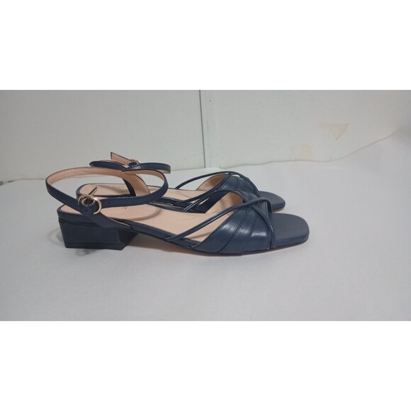 Talbot's Viv Strappy Nappa Block Heel Sandal Sz 6M Indigo Blue Preppy Wedding - Picture 2 of 6